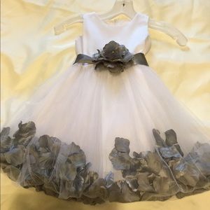 Flower girl dress white and gray.